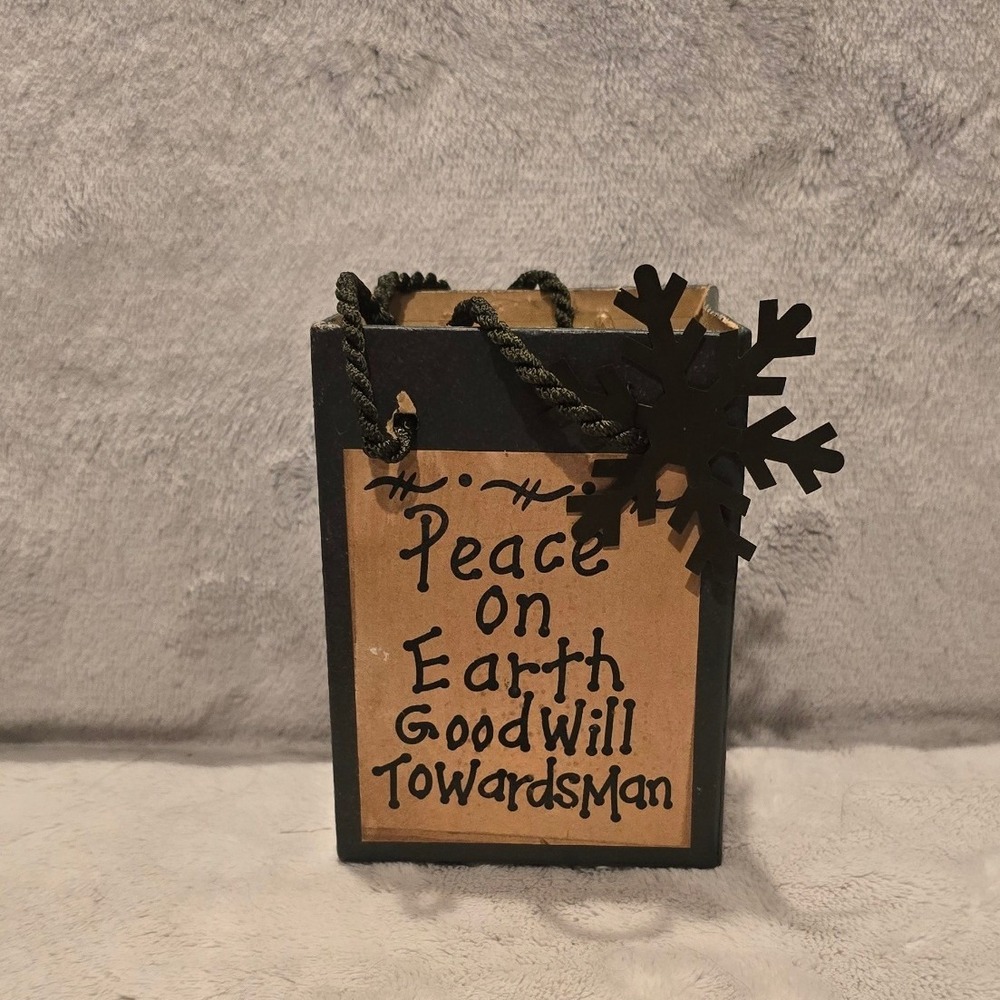 Primitive Christmas Gift Bag Decor Peace On Earth Snow Angel Story Black 4"